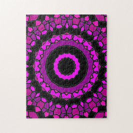 Paarse roze en zwarte Kaleidoscoop Patroon Legpuzzel