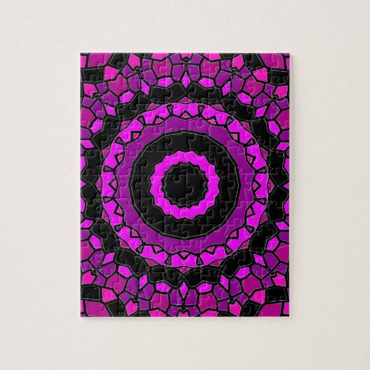 Paarse roze en zwarte Kaleidoscoop Patroon Legpuzzel (Verticaal)