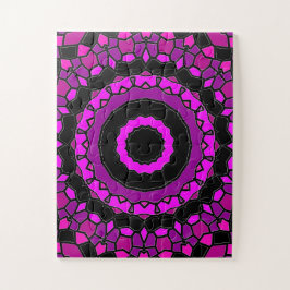 Paarse roze en zwarte Kaleidoscoop Patroon Legpuzzel