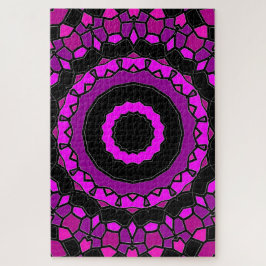 Paarse roze en zwarte Kaleidoscoop Patroon Legpuzzel
