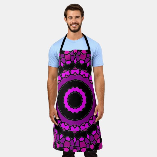 Paarse roze en zwarte Kaleidoscoop Patroon Schort (Gedragen)