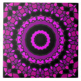 Paarse roze en zwarte Kaleidoscoop Patroon Tegeltje