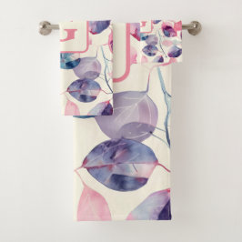 Paarse roze Eucalyptus Waterverf Bladeren monogram Bad Handdoek