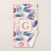 Paarse roze Eucalyptus Waterverf Bladeren monogram Bad Handdoek (Handdoek)