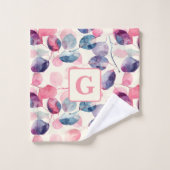 Paarse roze Eucalyptus Waterverf Bladeren monogram Bad Handdoek (Wasdoekje)