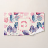 Paarse roze Eucalyptus Waterverf Bladeren monogram Bad Handdoek (Handdoek)