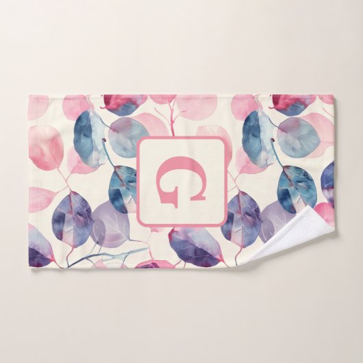 Paarse roze Eucalyptus Waterverf Bladeren monogram Bad Handdoek (Handdoek)