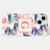 Paarse roze Eucalyptus Waterverf Bladeren monogram Case-Mate iPhone Case (Achterkant (horizontaal))