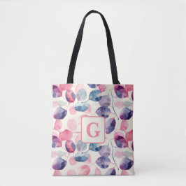 Paarse roze Eucalyptus Waterverf Bladeren monogram Tote Bag