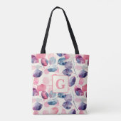 Paarse roze Eucalyptus Waterverf Bladeren monogram Tote Bag (Achterkant)