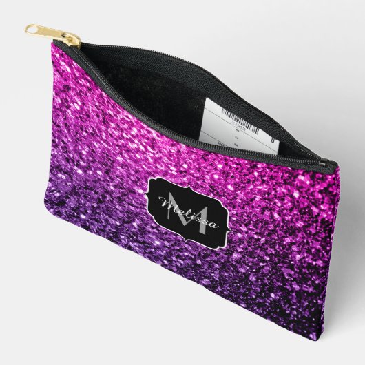 Paarse roze faux glitter fonkelt Monogram Etui (Open)