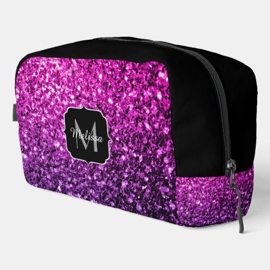 Paarse roze faux glitter fonkelt zwart Monogram Toilettasje (Rechterhoek)
