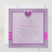 Paarse roze FAUX Glitter Heart Sweet 16 Uitnodigin Kaart (Achterkant)