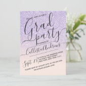 Paarse Roze Faux Sparkly Glitter Ombre Afstuderen Kaart (Staand voorkant)