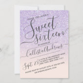 Paarse Roze Faux Sparkly Glitter Ombre Sweet 16 Kaart (Voorkant)