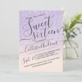 Paarse Roze Faux Sparkly Glitter Ombre Sweet 16 Kaart (Staand voorkant)