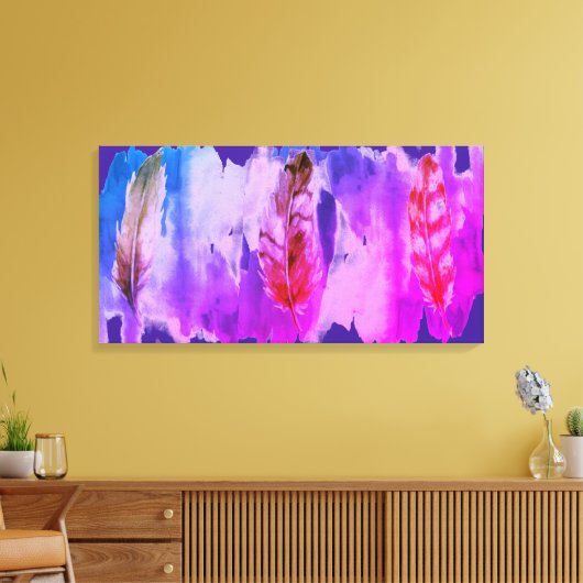 Paarse roze feathers Modern Stretched Canvas afdru (Insitu (Woonkamer))