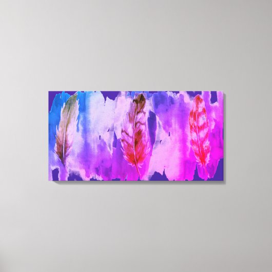 Paarse roze feathers Modern Stretched Canvas afdru Afdruk (Voorkant)