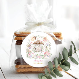 Paarse roze fee bloementuin meisje verjaardag ronde sticker