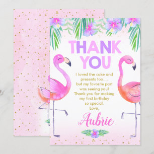 Paarse roze flamingo Birthday Dank u wel Kaart