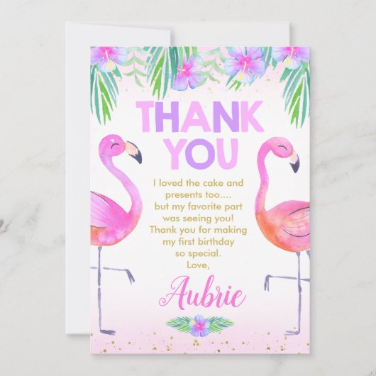 Paarse Roze Flamingo Verjaardag Bedankt Card Kaart (Voorkant)
