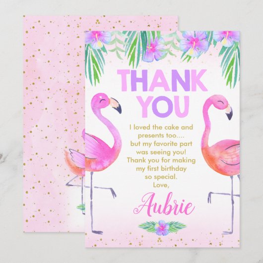 Paarse Roze Flamingo Verjaardag Bedankt Card Kaart (Voorkant / Achterkant)