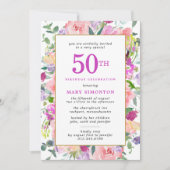 Paarse roze Floral 50e verjaardag Kaart (Voorkant)