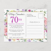 Paarse roze Floral 70e verjaardag Uitnodiging Briefkaart (Achterkant)