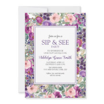 Paarse roze Floral Baby Girl Sip Zie Shower