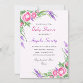 Paarse Roze Floral Baby shower Uitnodiging (Voorkant)