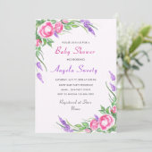 Paarse Roze Floral Baby shower Uitnodiging (Staand voorkant)