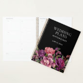 Paarse roze Floral Black Botanische Weddenschappen Planner (Display)