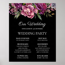 Paarse roze Floral Black Wedding Party Poster