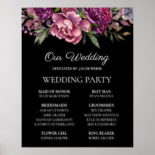 Paarse roze Floral Black Wedding Party Poster