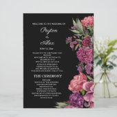 Paarse roze Floral Black Wedding Party Programmakaart (Staand voorkant)