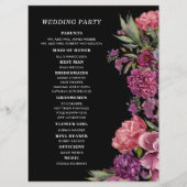 Paarse roze Floral Black Wedding Party Programmakaart (Achterkant)