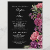 Paarse roze Floral Black Wedding Party Programmakaart (Voorkant)