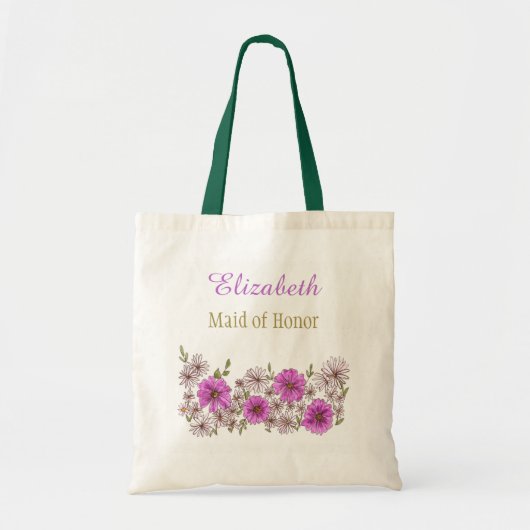 Paarse roze Floral Bridal Bridesmaid met naam Tote Bag (Voorkant)