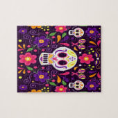 Paarse roze Floral Day of the Dead Legpuzzel (Horizontaal)