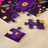 Paarse roze Floral Day of the Dead Legpuzzel (Zijkant)