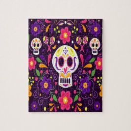 Paarse roze Floral Day of the Dead Legpuzzel