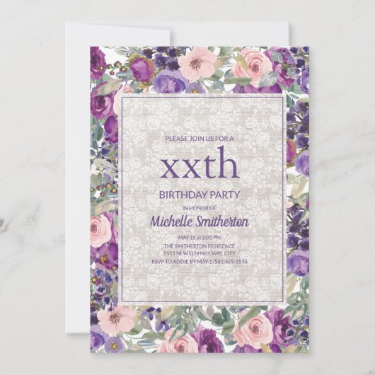 Paarse roze Floral elke dag Kaart (Voorkant)