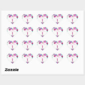Paarse roze Floral Girl 1ste verjaardag Hart Sticker (Vel)