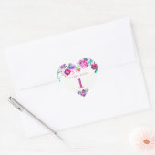 Paarse roze Floral Girl 1ste verjaardag Hart Sticker (Envelop)