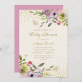 Paarse roze Floral Glitter Butterflies Baby Kaart (Voorkant / Achterkant)