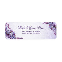 Paarse roze Floral Glitter Wedding Return Address