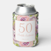 Paarse roze Floral Gold Glitter 50e verjaardag Blikjeskoeler (Blikje Voorkant)