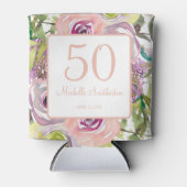 Paarse roze Floral Gold Glitter 50e verjaardag Blikjeskoeler (Voorkant)