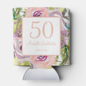 Paarse roze Floral Gold Glitter 50e verjaardag Blikjeskoeler (Achterkant)