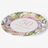 Paarse roze Floral Gold Glitter 50e verjaardag Papieren Bordje (Gekanteld)